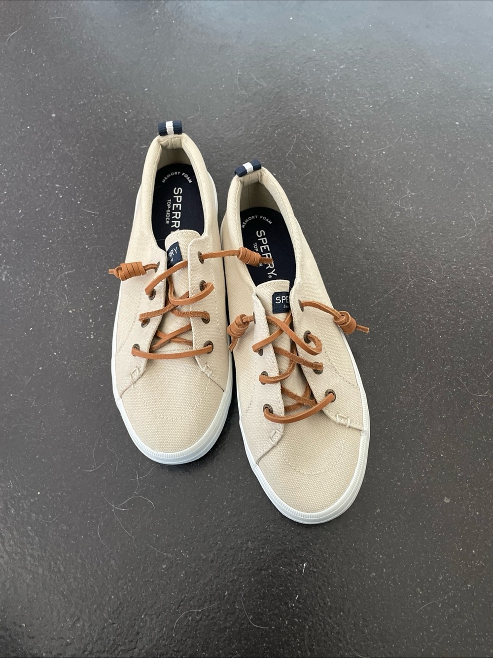 Sperry Women's Cream Canvas Boat Shoes with Brown Laces
